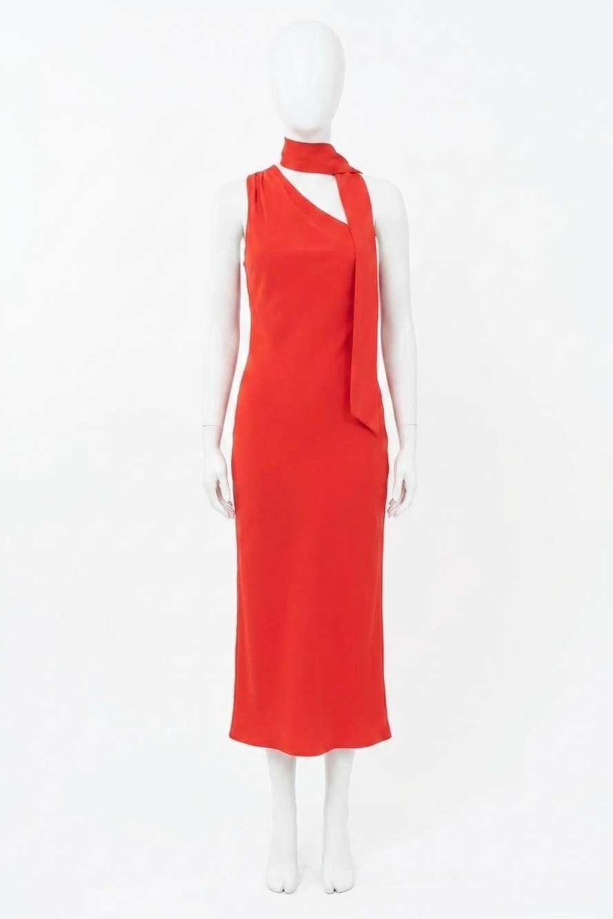 NEW ADELYN RAE women's saffron halter midi dress in red